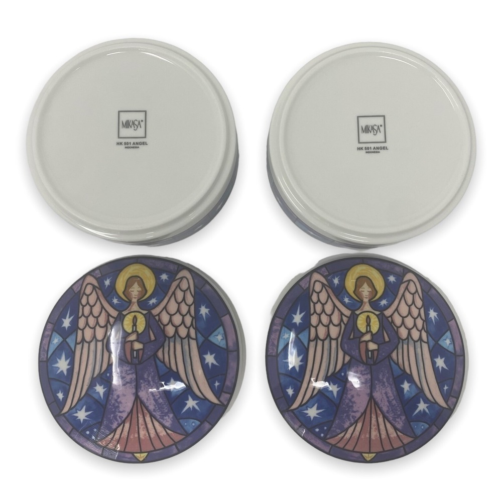 Mikasa Angel Round Holiday Christma Trinket Box Candy Dish with Lid Set of Two - Picture 3 of 7